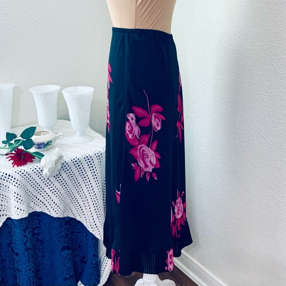 Vintage Bias Cut Accordion Pleat Roses Skirt, Sz 12 - Picture 2 of 8